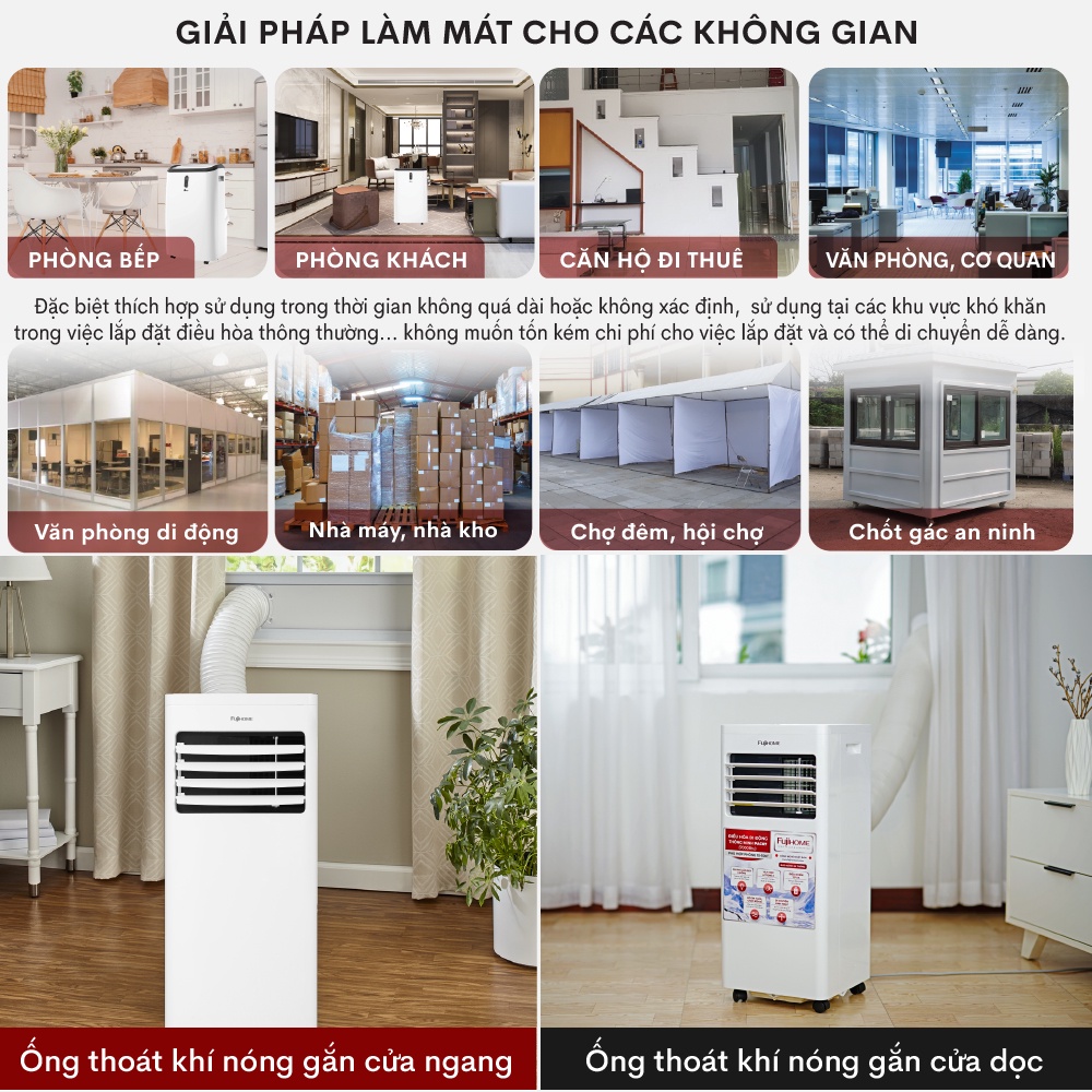 Điều hòa di động nhập khẩu Fujihome PAC07 công suất 7000BTU điều khiển từ xa - Máy nén liên doanh TOSHIBA