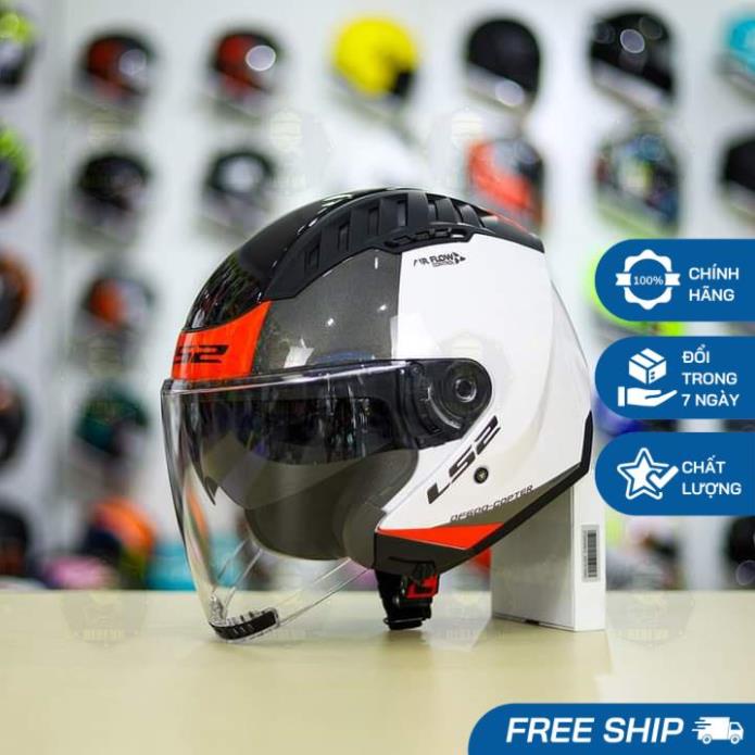 Nón 3/4 Ls2 đen trắng đỏ OF600 - ( MOTO STORE ) TẶNG GĂNG TAY