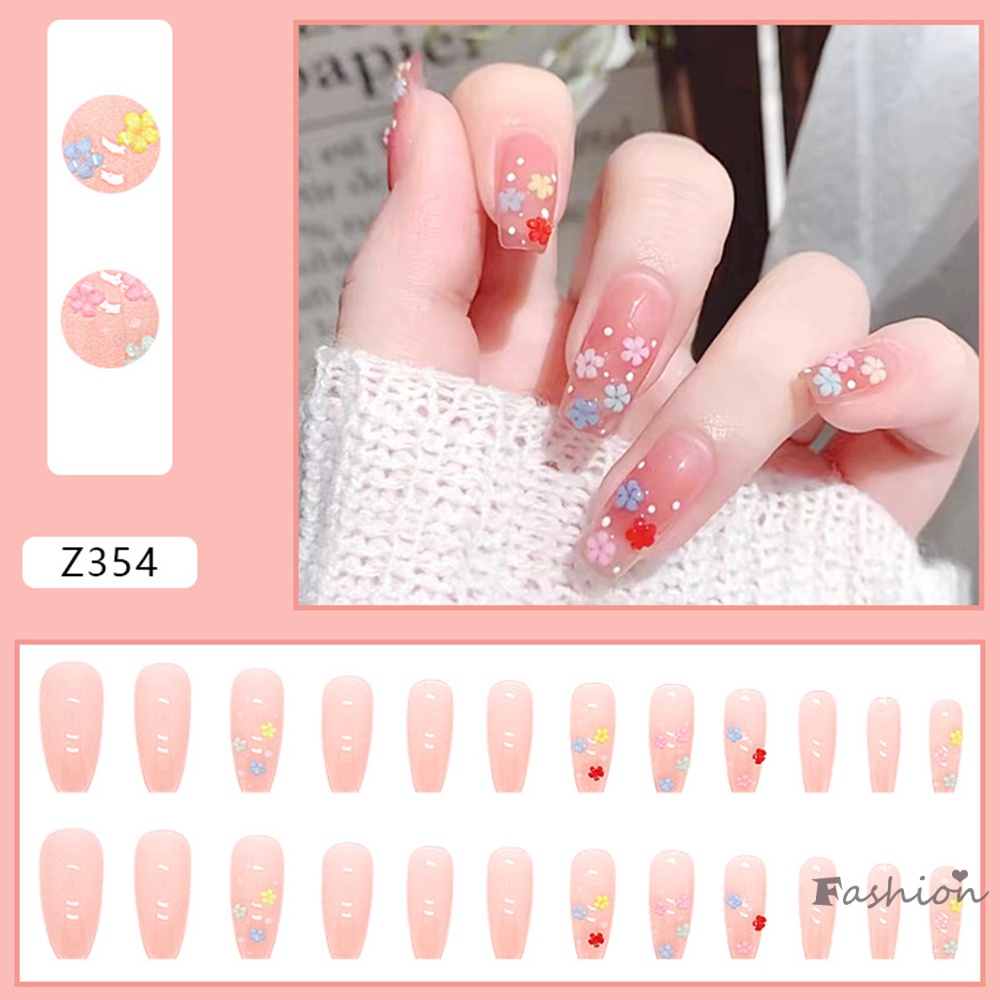 Bộ 24 Móng Tay Giả Dài Phủ Toàn Diện Trang Trí Móng Chân Phong Cách Pháp Cho Nữ