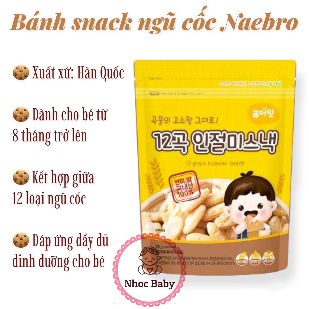 NAEBRO | Bánh ăn dặm snack 12 loại ngũ cốc Hàn Quốc cho bé 8M+ gói zip 50g