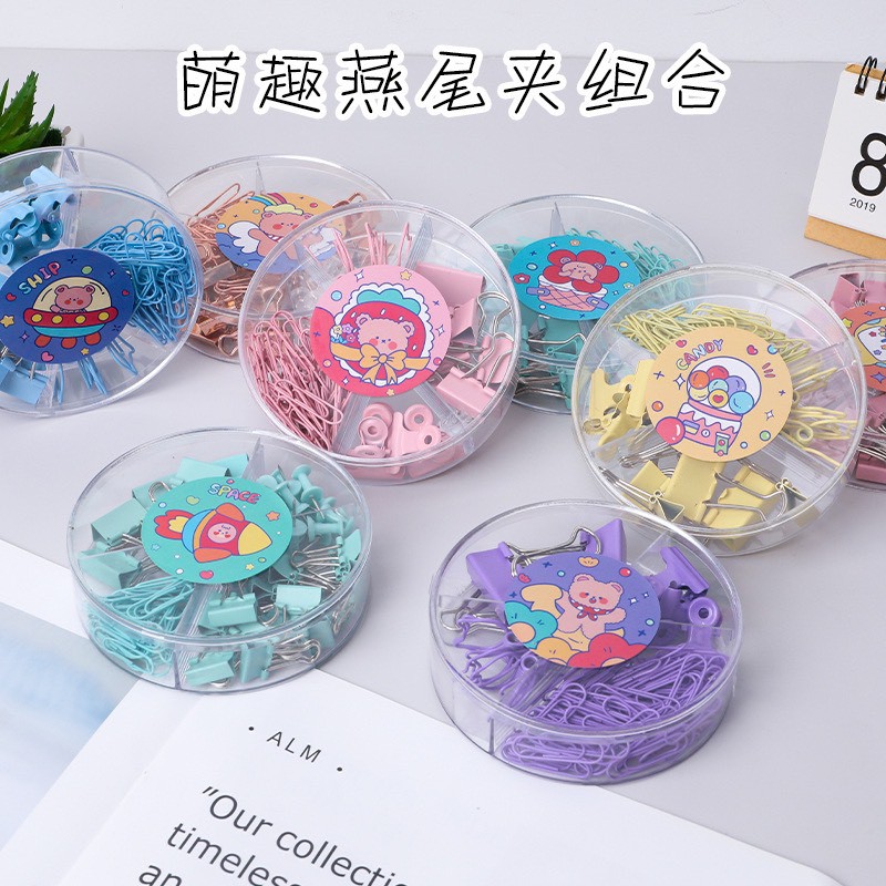 Hộp kẹp giấy kim loại dạng dài đa năng dành cho văn phòng - bộ 6 món giao màu ngẫu nhiên KG484