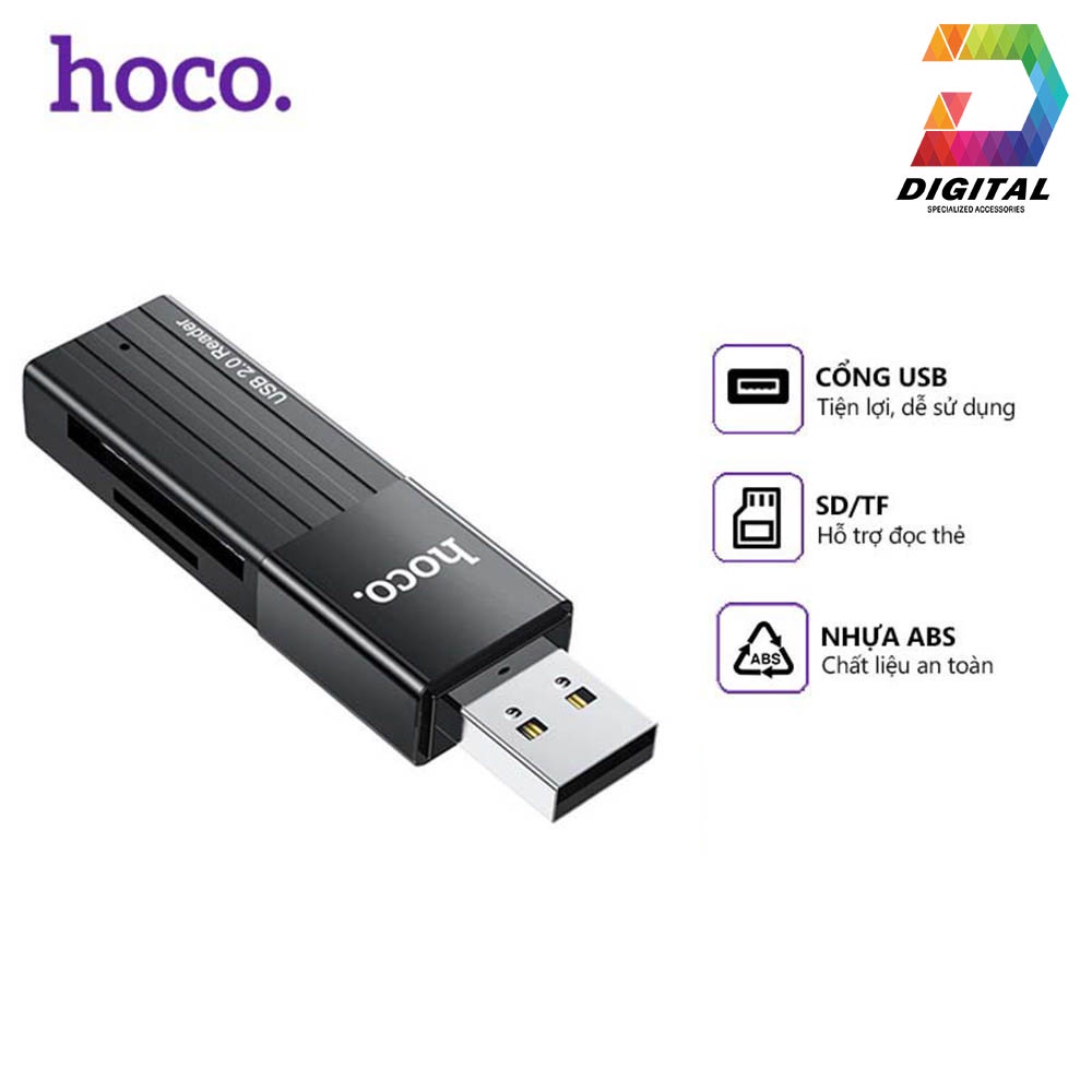 Đầu Đọc Thẻ Nhớ 2.0 / 3.0 Hoco HB20 Chính Hãng, Khe Cắm Thẻ SD &amp; Micro SD