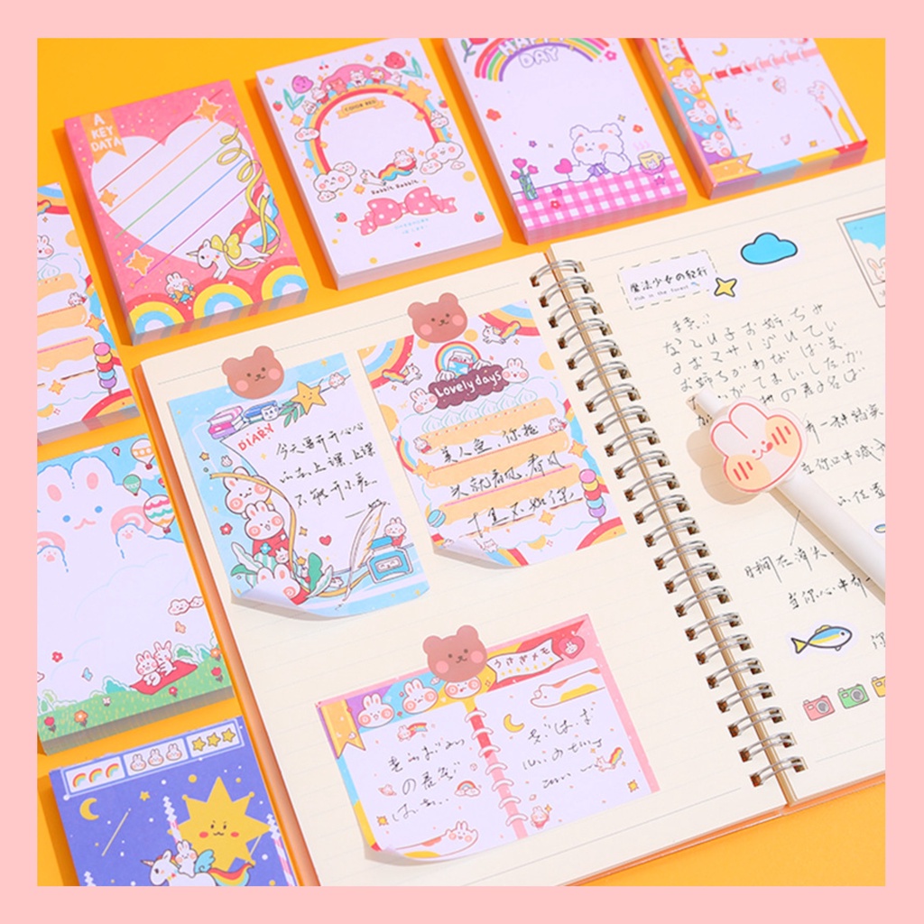[Phòng Phẩm] Set 100 Giấy Note ghi chú, tệp sticker văn phòng phẩm dễ thương đáng yêu nhiều mẫu mã.