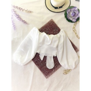Áo bệt vai dài tay cột nơ sau