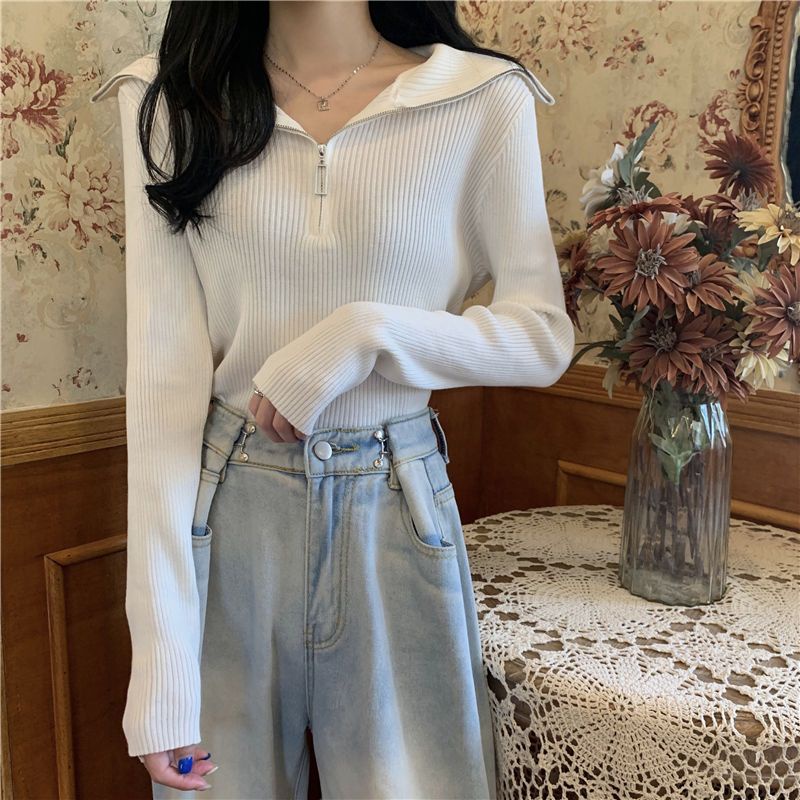 Áo Thun Dài Tay Có Khóa Kéo Phong Cách Hàn Quốc Cho Nữ JL-TX-465