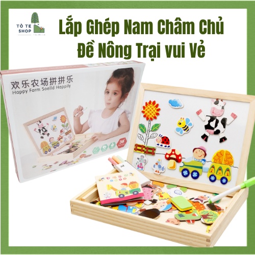 Xếp hình nam châm chủ đề nông trại vui vẻ , lắp ráp trang phục nông trại vui vẻ Happy Fram ,bảng hai mặt và bút MWZ-2016