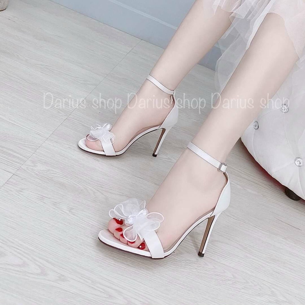 Giày Sandal Cao Gót Nữ Phối Nơ Ren Gót Cao 9cm, Giá Rẻ Chất Lượng Tốt, Bao Lỗi