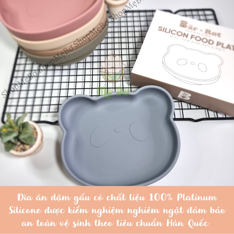 [Bar-rot] Đĩa gấu ăn dặm có đế hít bàn silicon cho bé ăn dặm xinh xắn