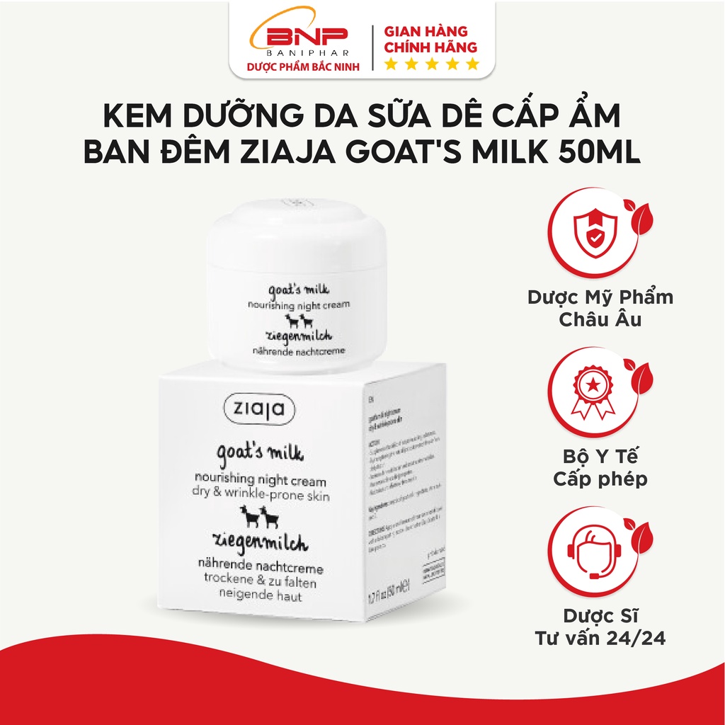 Kem dưỡng da sữa dê cấp ẩm ban đêm, chống lão hóa Ziaja Goat's Milk Nourishing Night Cream 50ml