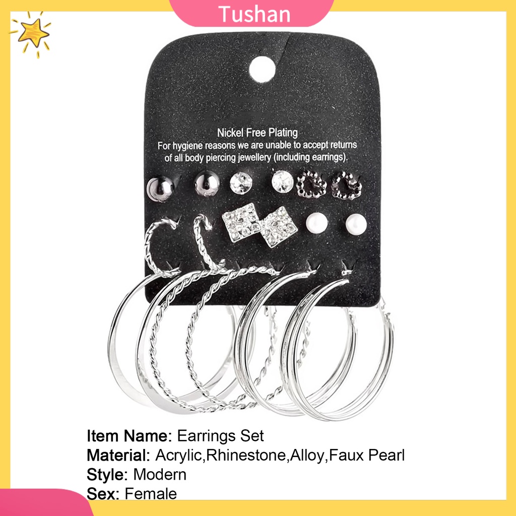 Set 9 đôi khuyên tai hợp kim đính đá thời trang nữ tính