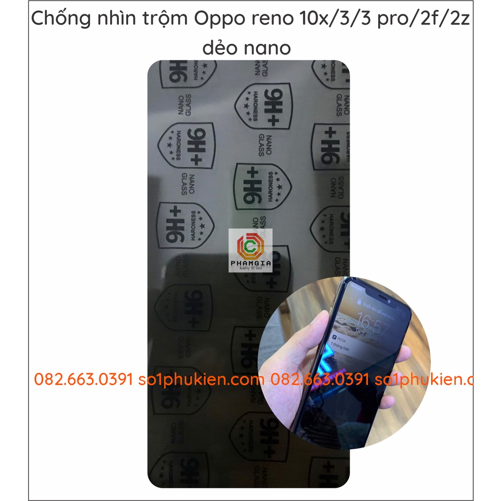 Dán cường lực chống nhìn trộm Oppo Reno / reno10x / reno 3 / reno 3pro / reno 2f / reno 2z dẻo nano