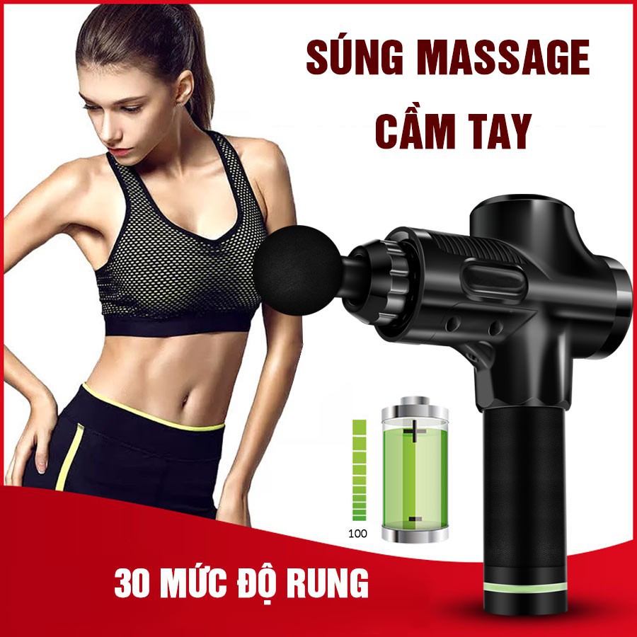 SÚNG, MÁY MASSAGE CẦM TAY EM009 6 đầu massage 30 mức độ rung giảm đau nhức toàn thân