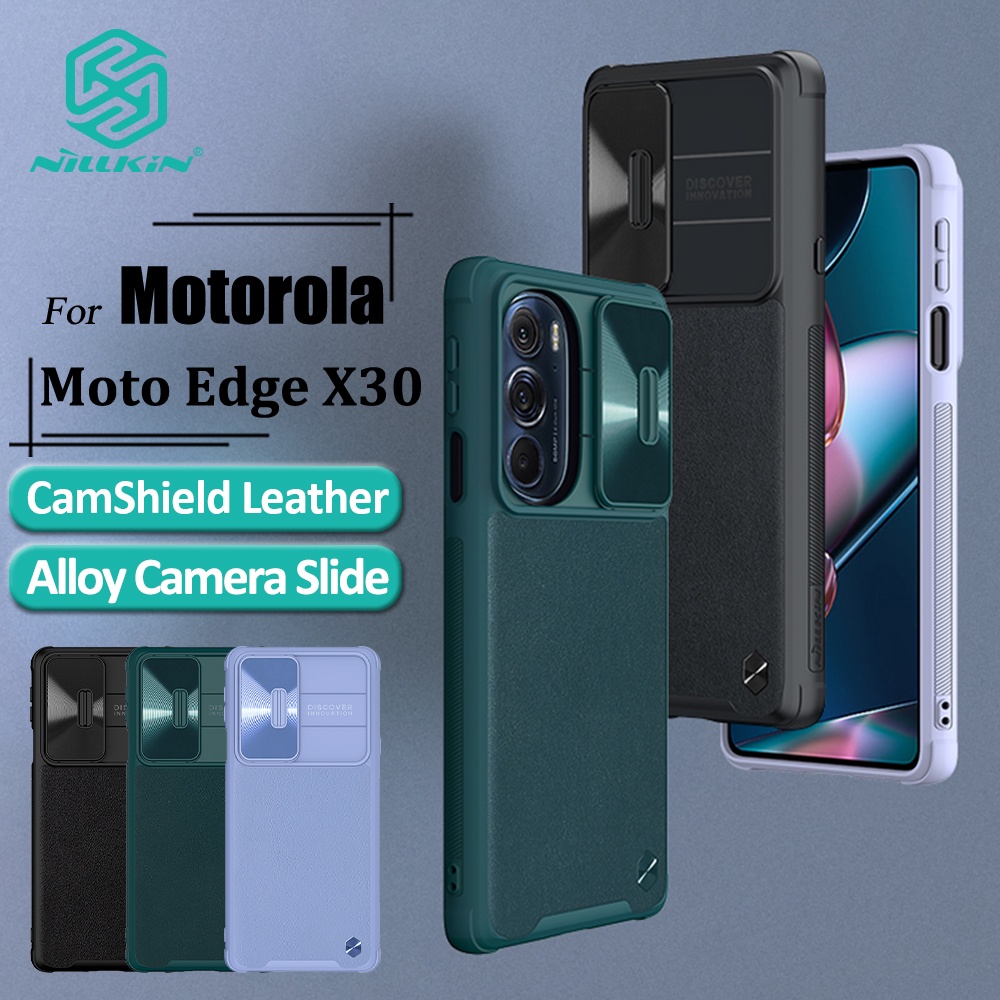 Ốp Điện Thoại Nillkin Bằng Da Màu Trơn Chống Sốc Có Nắp Trượt Bảo Vệ Camera Cho Motorola Edge X30