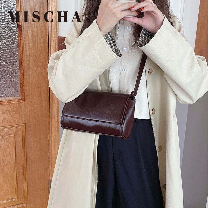 Mischa Túi Đeo Chéo Vai Da PU Màu Trơn Phong Cách retro Thời Trang Dễ Phối Đồ