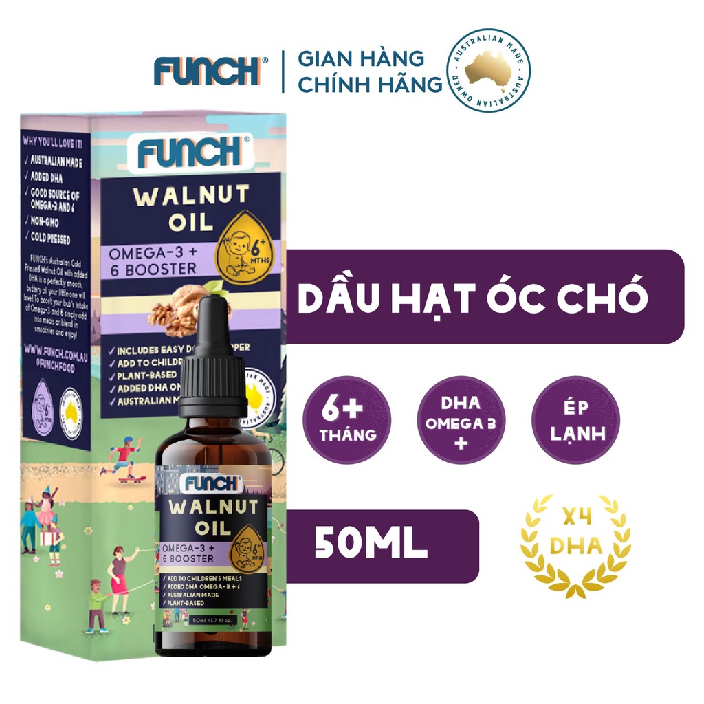 Dầu óc chó bổ sung DHA Omega 3 FUNCH cho bé ăn dặm dạng nhỏ giọt chai drop 50ml