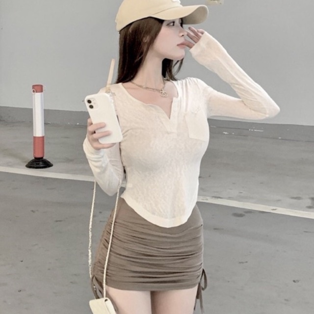 [Mã 1010FASHIONSALE475 giảm 10K đơn 50K] Áo Thun Dài Tay Vạt Bầu len tăm Eo Nữ Hot