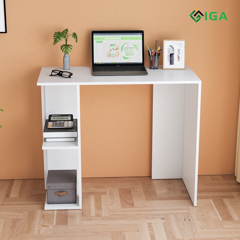 Bàn học kèm kệ sách đa năng hiện đại IGA trắng sang trọng phòng làm việc- GP221