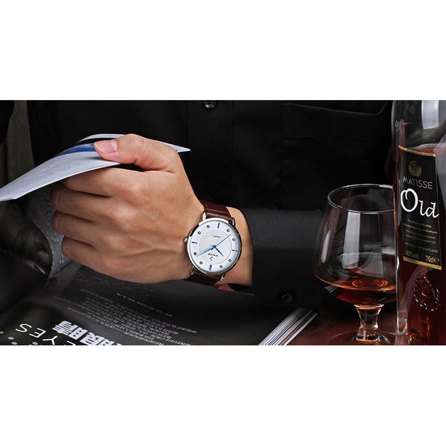 Đồng hồ nam dây da siêu mỏng WWOOR 8011