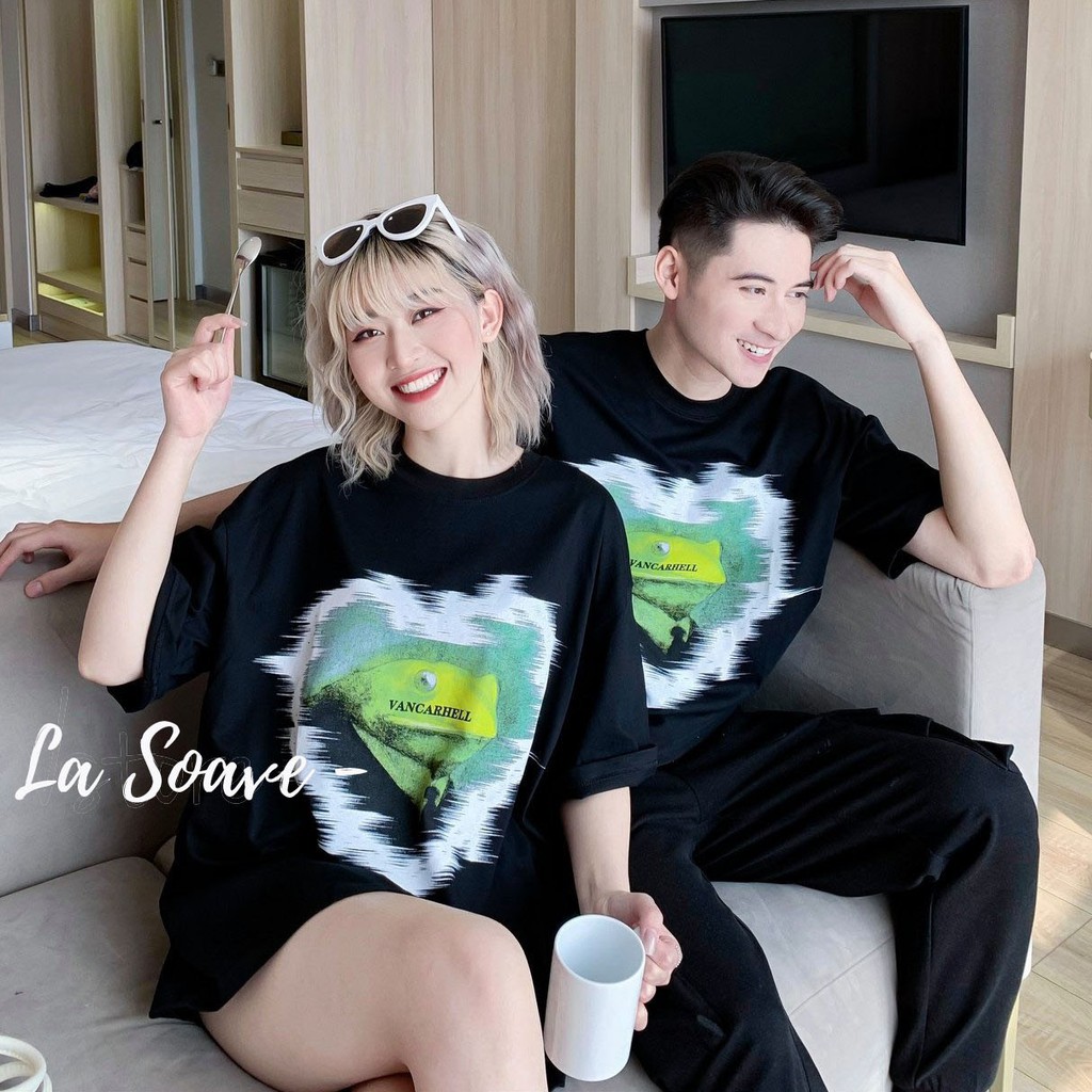 Áo thun đen nam nữ Unisex tim xanh dáng Ulzzang form rộng dành cho các cặp đôi, nhóm - tình yêu nồng cháy