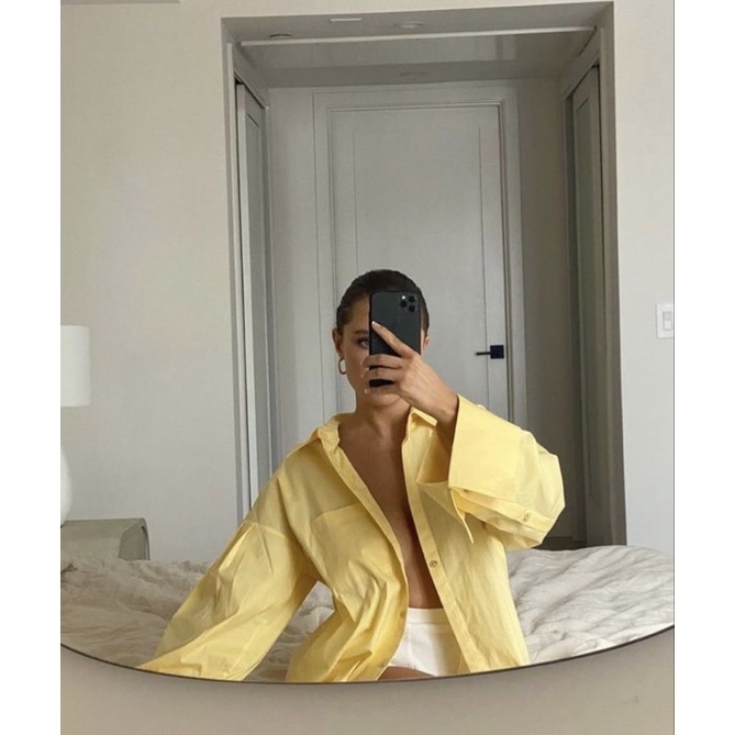 ÁO SƠ MI VÀNG OVERSIZE
