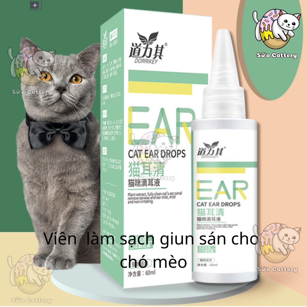 Nước Rửa Vệ sinh Tai, hỗ trợ trị rận tai Cho Chó Mèo Ear Cleaning 60ml