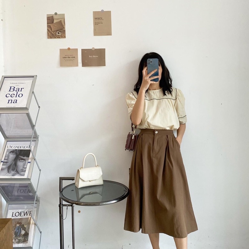 Chân váy midi dáng xòe chữ A- Chân váy chữ A công sở chất kaki