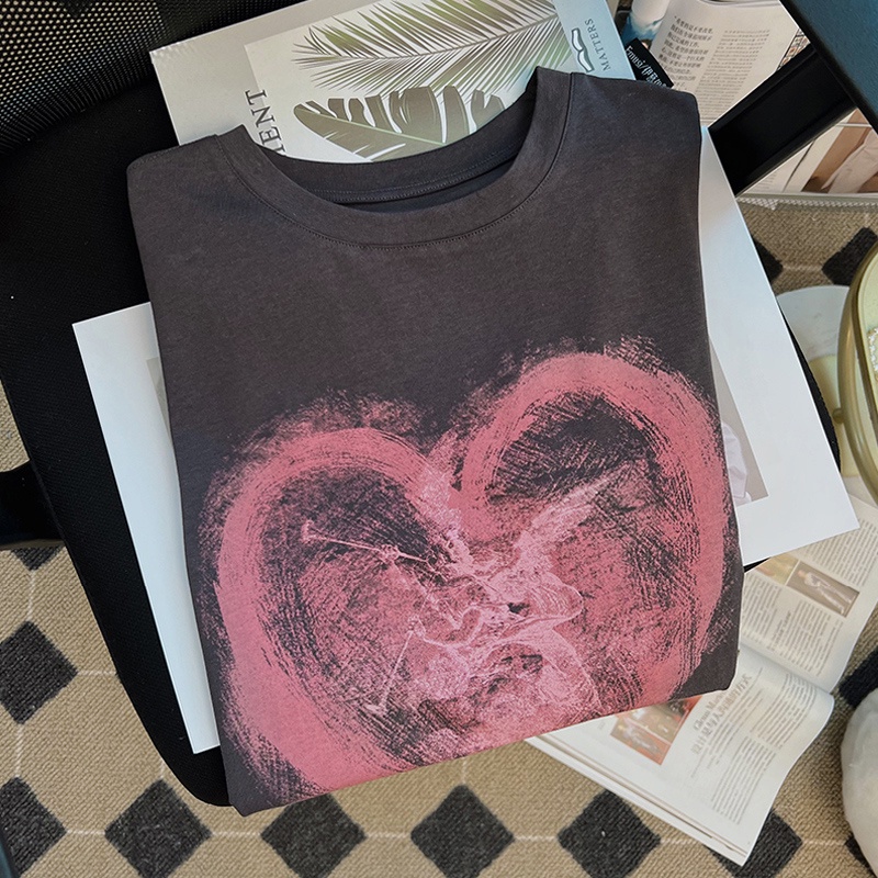 NRVP Áo thun cotton tay ngắn cổ tròn in hình trái tim thời trang mùa hè phong cách Hàn Quốc cho nữ