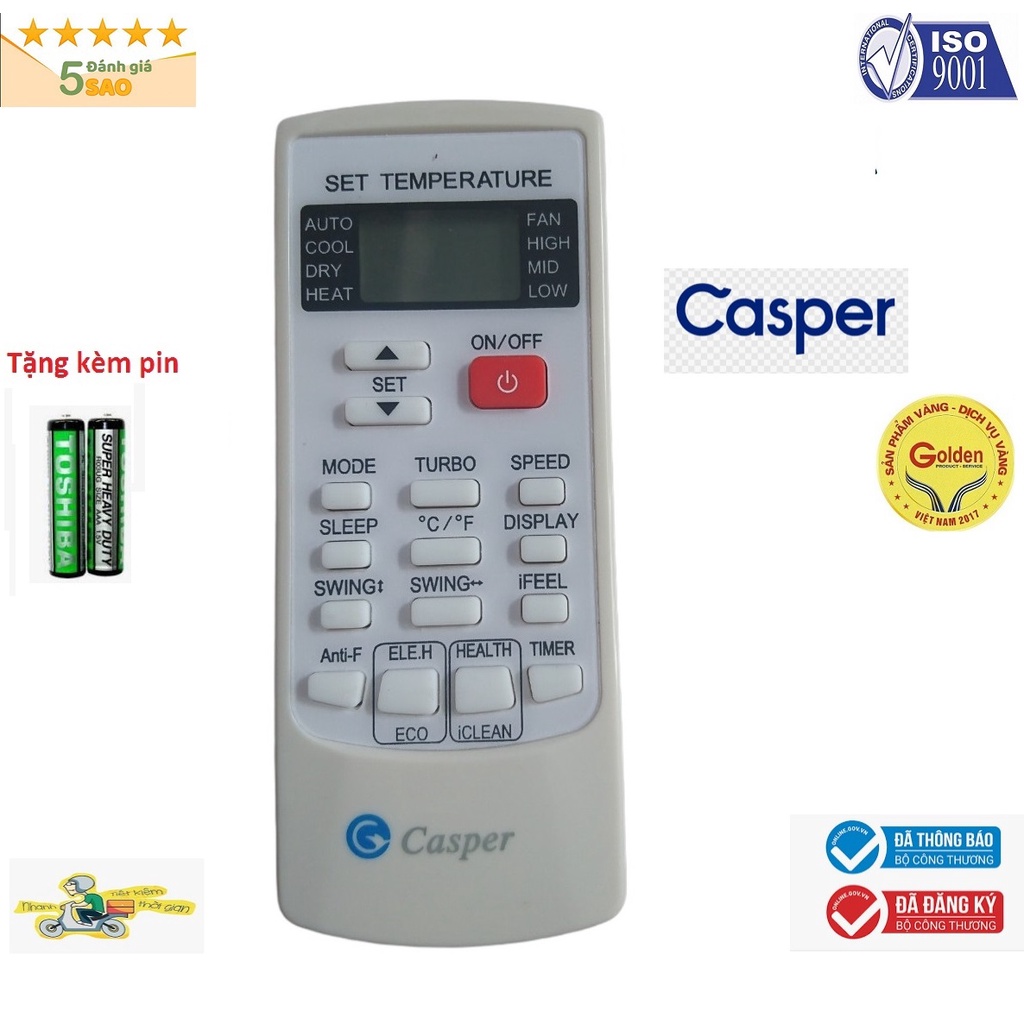 Điều khiển Điều hòa  Casper  YKR-H/102E 1 nút đỏ dòng YKR  loại tốt thay thế khiển zin theo máy-Tặng kèm pin