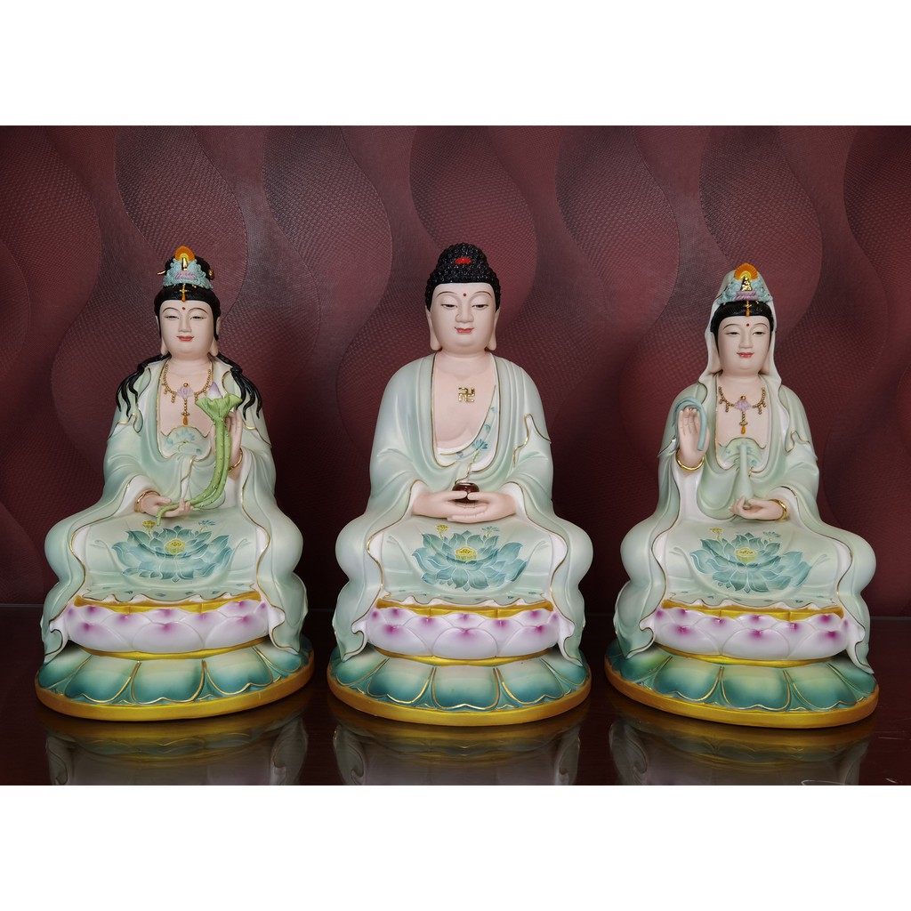 Tôn Tượng Tây Phương Tam Thánh ( Tam Thế Phật ) Bằng Sứ Đức Hóa Cao Cấp - Phật Giáo Tường Thuận