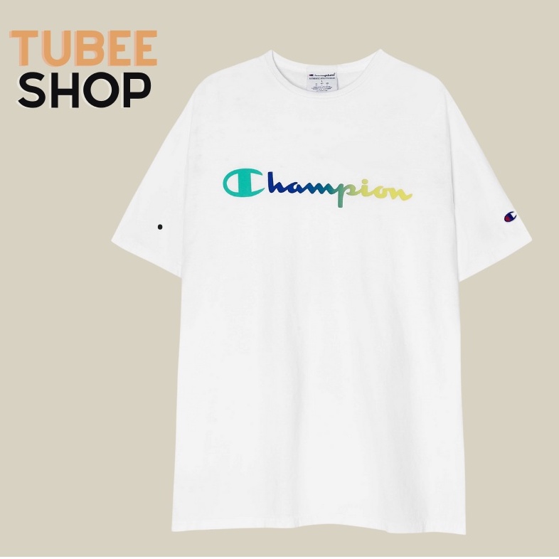 Áo thun logo tay thêu chữ in CHAMPON chuyển màu, áo thun nam nữ Tubee shop