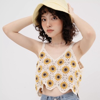 Áo hai dây croptop len móc hoa BLEUBIRD freesize