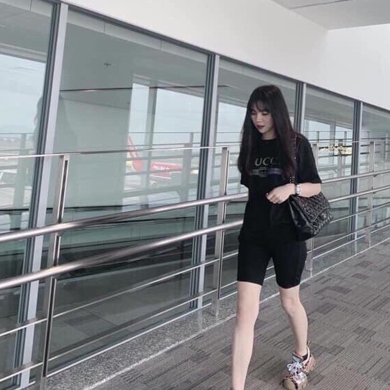 Quần Legging nữ _ lửng Thái màu đen L01 nâng mông đùi cạp cao lưng thun siêu co giãn