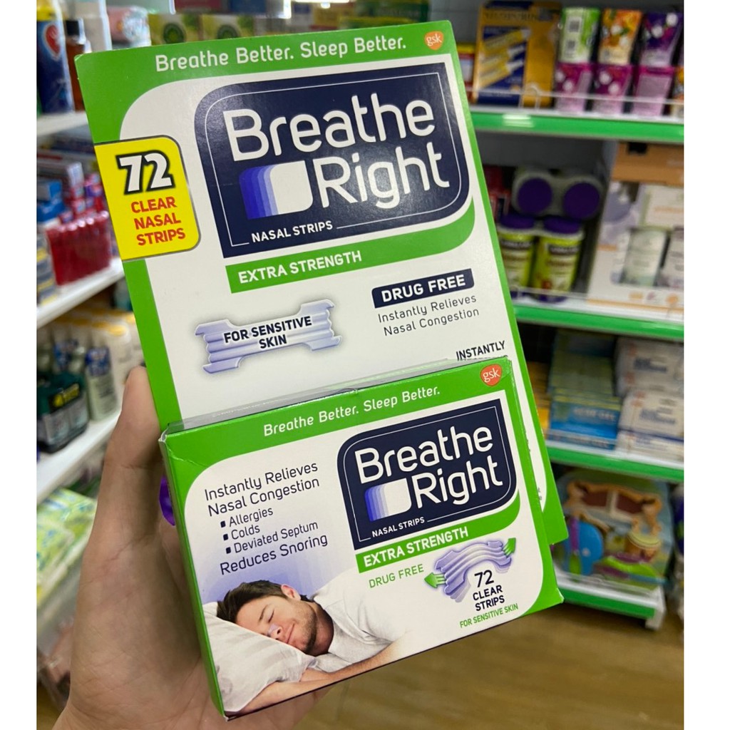 Miếng dán chống ngáy Breath Right cho da nhạy cảm hộp 72 miếng USA