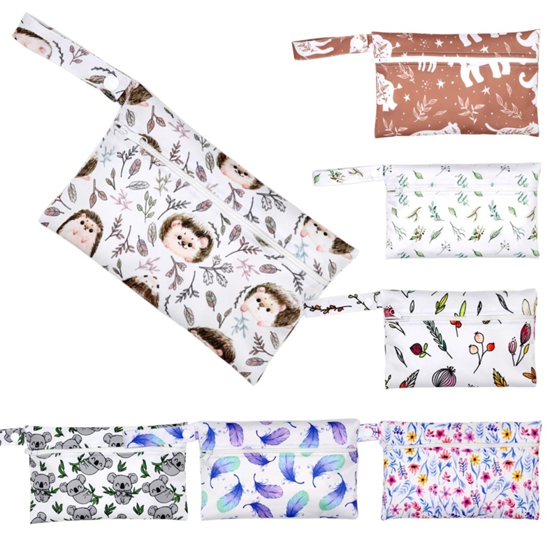 Túi Đựng Tã Em Bé Chống Thấm Nước In Họa Tiết Hoạt Hình Dễ Thương Có Khóa Kéo Tiện Dụng