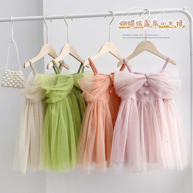 Đầm Công Chúa Mùa Hè Hai Dây Phối Lưới Phồng Phong Cách Phương Tây Mới Cho Bé Gái