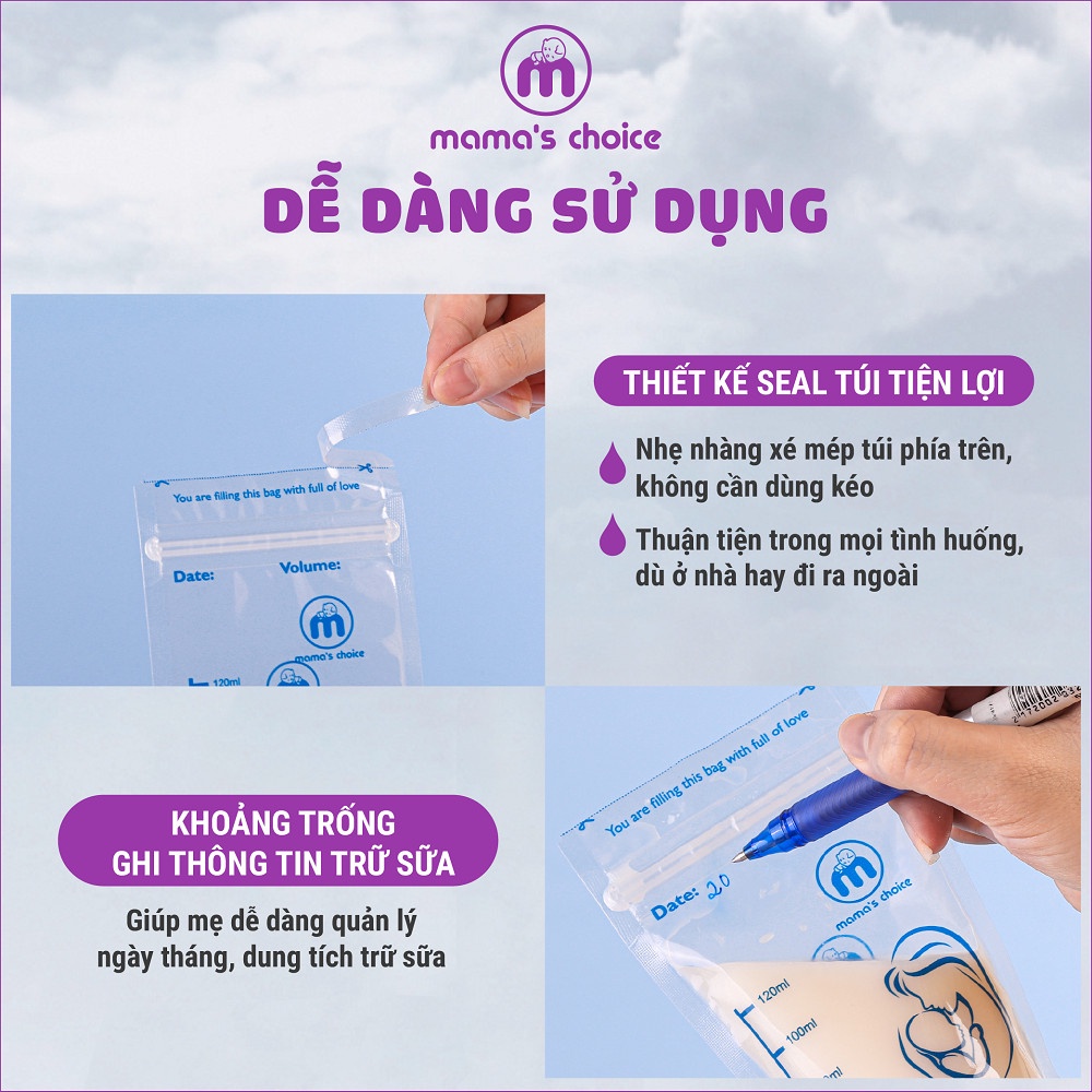 Túi trữ sữa Mama's Choice loại 120ml và 250ml (Hộp 30 túi) | Chất liệu cao cấp, Kiểm định an toàn bởi Bureau Veritas