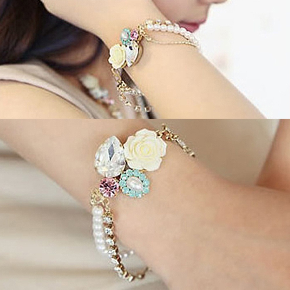 Vòng đeo tay đính ngọc trai và đá giả sang trọng thời trang dành cho nữ