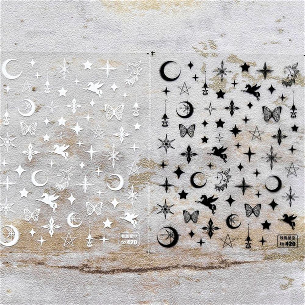 Miếng Dán Trang Trí Móng Tay Tự Dính Siêu Mỏng Họa Tiết Trăng Sao