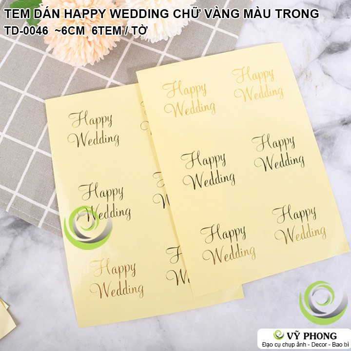 TEM DÁN TRÒN STICKER NHÃN DÁN HAPPY WEDDING TRANG TRÍ NIÊM PHONG BAO BÌ HỘP QUÀ BÁNH KẸO TD-0046