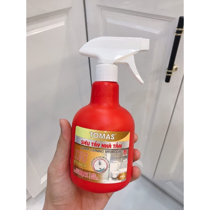 Nước Tẩy cặn canxi vách kính, tẩy thiết bị nhà tắm TOMAS Đỏ - Thơm Mùi Quế