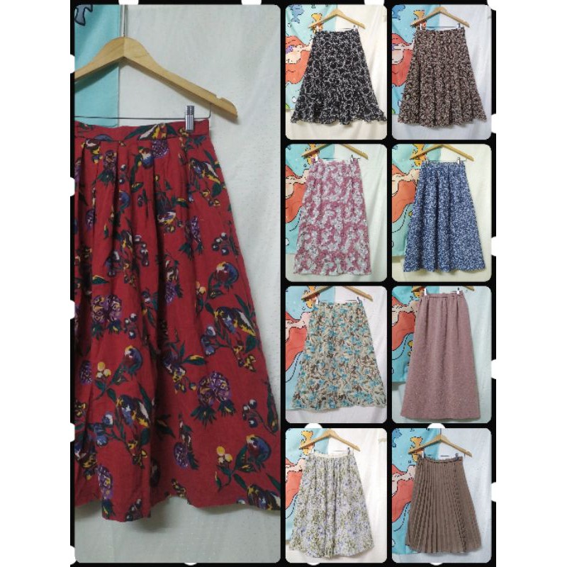 Chân váy xếp ly, vintage, hoa tổng hợp si