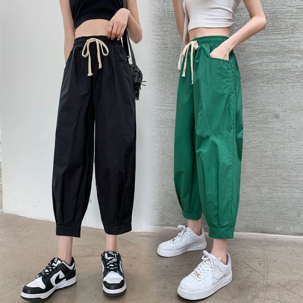 Quần Thể Thao Cotton Mỏng Ống Rộng Dài Đến Mắt Cá Chân Cho Nữ