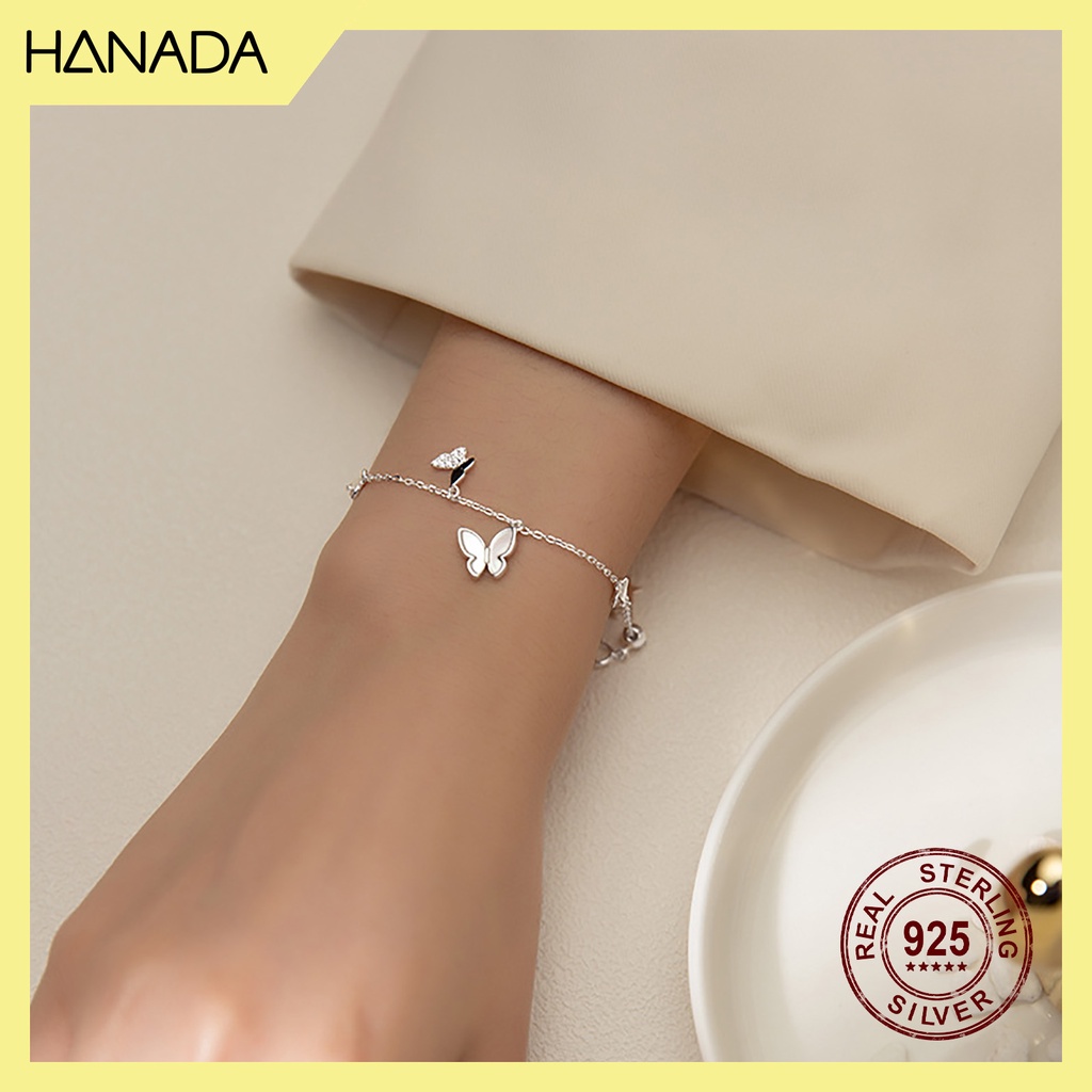 Lắc Tay Bạc 925 Cao Cấp Hanada Phụ Kiện Thời Trang Vòng Tay Nữ Bướm Đá 0776 I14