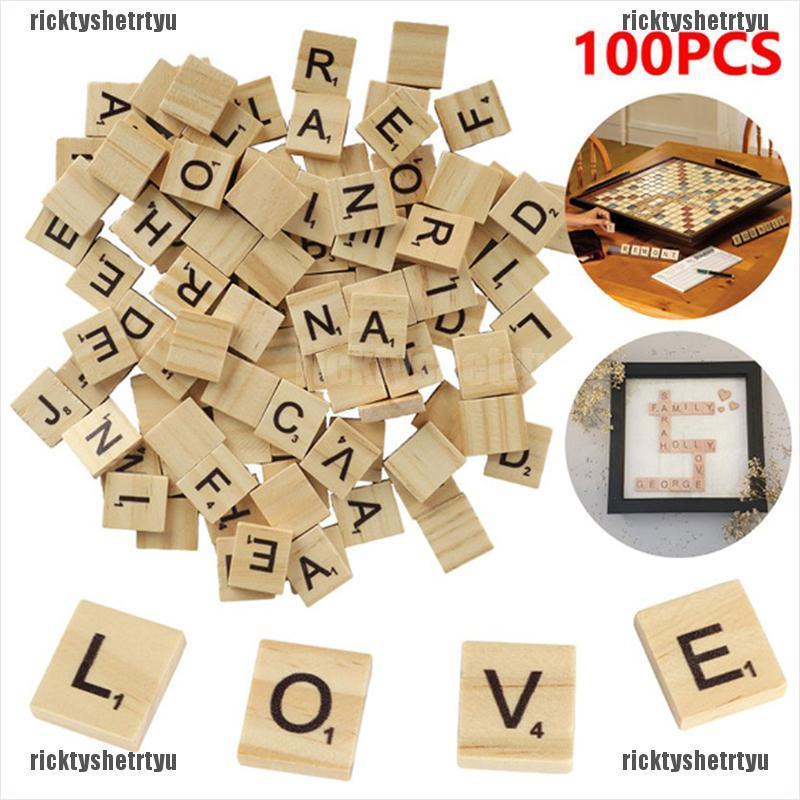 {ricktyshetrtyu}100PCS Wooden Alphabet Scrabble Tiles Black Letters & Numbers Educational toys