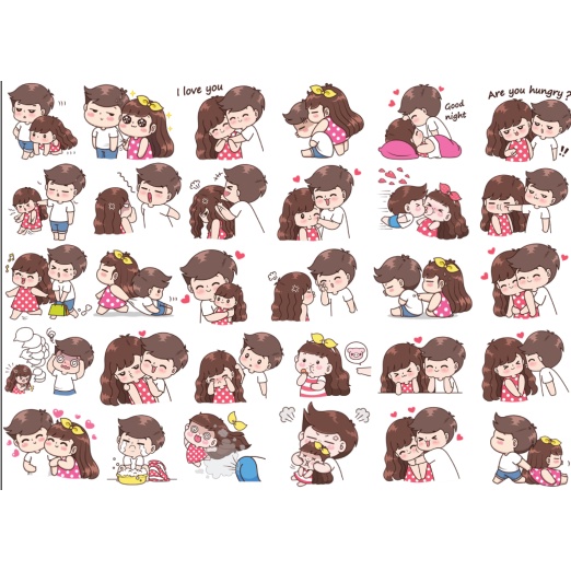 Sticker cặp đôi dễ thương trang trí sổ tay, nhãn dán ngày valentine thích hợp trang trí sổ dán ảnh, scrapbook