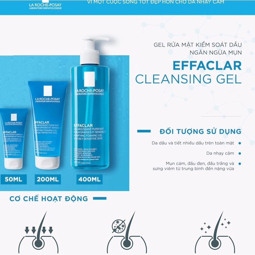 Gel rửa mặt tạo bọt cho da dầu nhạy cảm La Roche-Posay