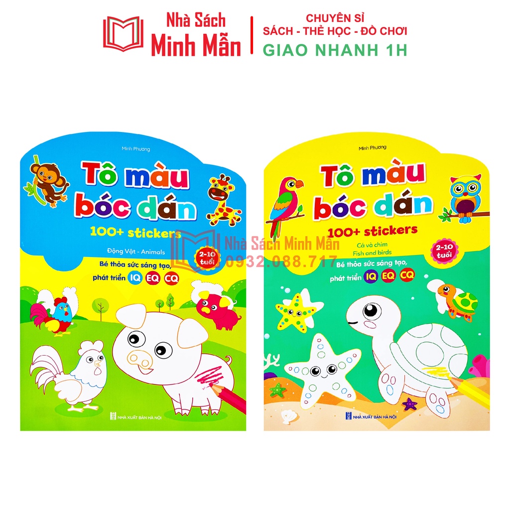 Sách - Bộ Tô Màu Bóc Dán 100+ Stickers , bộ 6 quyển
