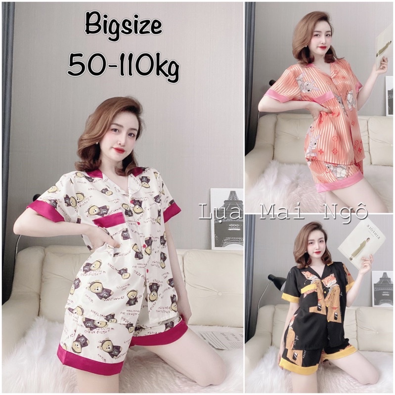 Đồ bộ nữ lụa Nhật bigsize hàng thiết kế, Đồ bộ mặc nhà pijama chất vải mát (50 - 110kg)