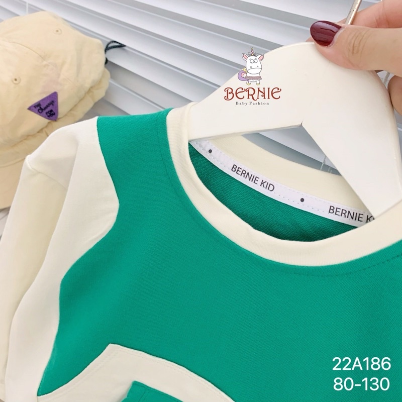 Áo thun dài tay bé trai phối màu túi Bernie - Áo thu đông cho bé từ 9-22kg- 22A186