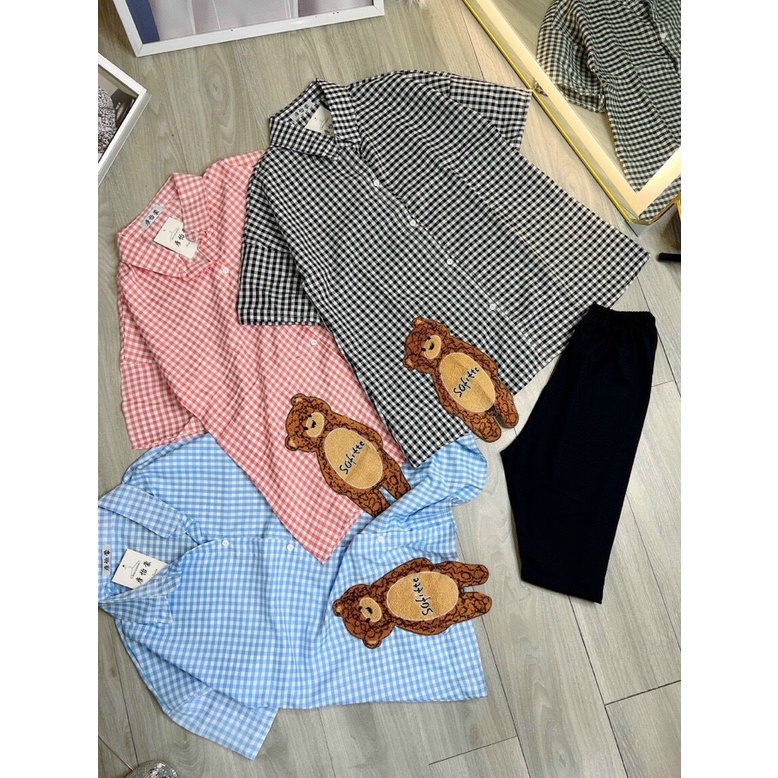 SET ĐỒ BỘ NGỐ ÁO SƠ MI, QUẦN THUN CO DÃN,ĐỒ MẶC NHÀ,ĐỒ NGỦ NỮ,ĐỒ NGỦ MẶC NHÀ,SET BỘ ĐÙI NỮ
